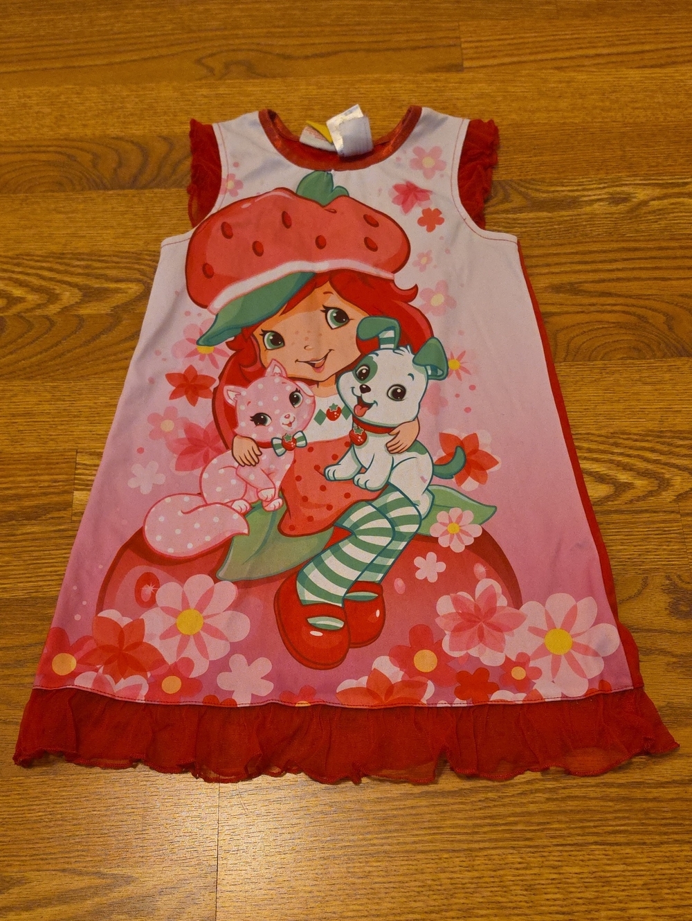 Girls Pink Strawberry Character Nightgown with Red Trim Size 6/6x Used Condition